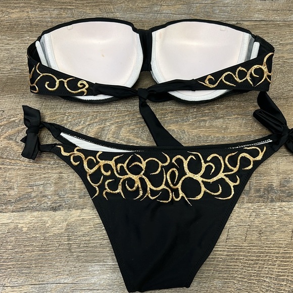 NWT Holt 2 Piece Gold Scrolled Glitter Sequined Detail Bikini Size Large - Picture 5 of 8